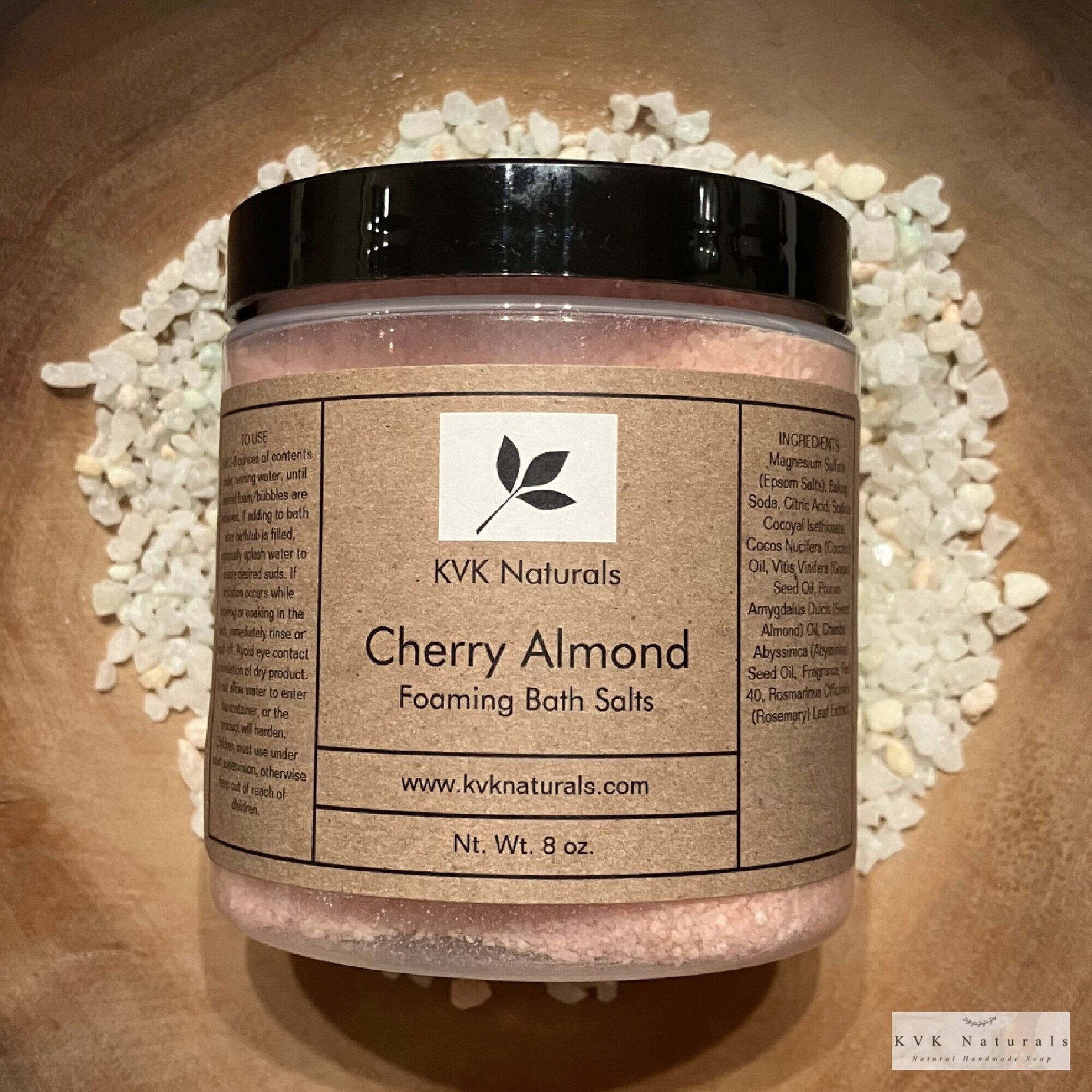 Cherry Almond Foaming Bath Salt - 8 oz Soak for Relaxation and Pampering, Self Care