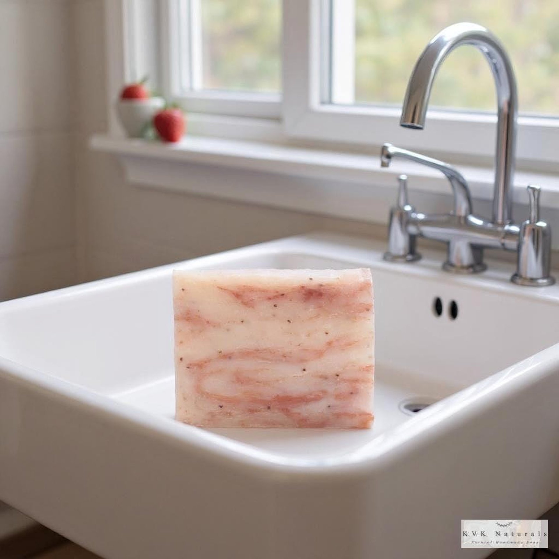 Summer Strawberry Soap Bar - Natural Handmade Organic Soap, Cold Process Bar