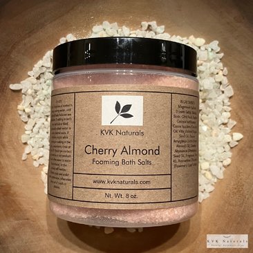 Cherry Almond Foaming Bath Salt - 8 oz Soak for Relaxation and Pampering, Self Care
