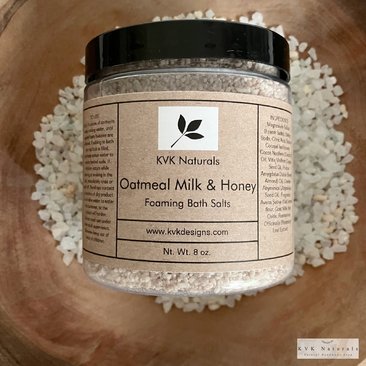 Oatmeal Milk Honey Foaming Bath Salt - 8 oz Soak for Relaxation and Pampering, Self Care