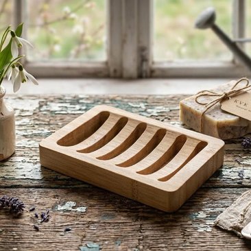 Eco-Friendly Bamboo Wood Soap Dish: Soap Saver with Non-Slip Pads